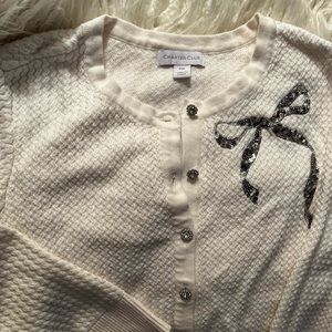 Charter club off white/cream/ivory sweater with silver bow embellishment!